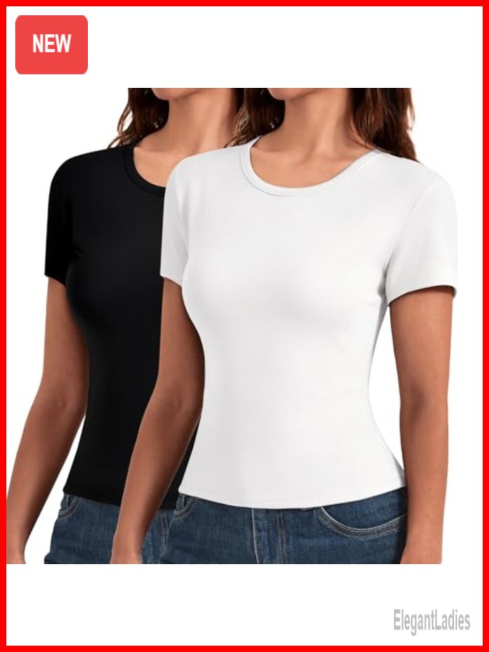 2 Pack Women's Basic Slim Fit Crewneck Short Sleeve T-Shirts